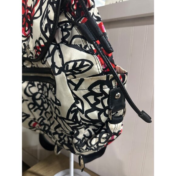 Coach Poppy Floral Black Red Backpack Print Front Zipper Adjustable Straps - Picture 3 of 15